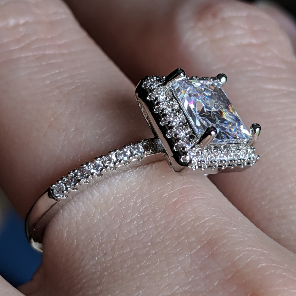 🆕S925-Princess Cut White Sapphire Ring Sz 7